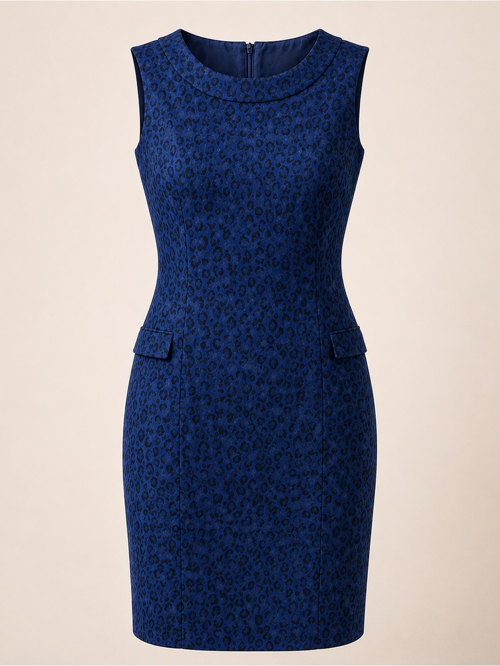 Chic by Jacob Leopard Print Sheath Dress Womens M Blue Black Sleeveless